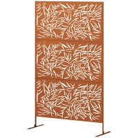 Outsunny Decorative Privacy Fence Screen, Metal Outdoor Privacy Screen Climbing Plant Trellis with Stand, Bamboo Brown