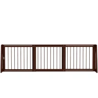 PawHut 28"-75" Freestanding Wooden Pet Gate with Support Feet & Non-Slip Mats for Indoor, Stairway, Doorway, Brown(m-11)