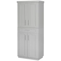 HOMCOM 72" Storage Cabinet, Freestanding Kitchen Pantry Cabinet with 4 Doors, Drawer and 3 Adjustable Shelves, Grey(m-11)
