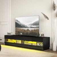 HOMCOM Lighted TV Stand for TVs up to 75", TV Cabinet with Storage for Living Room, High Gloss Black(m-8)