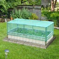 Outsunny Raised Garden Bed, 5.7 x 3 x 2.3ft Steel Planter Box Outdoor with Cover, Gloves for Growing Vegetables, Flowers, Herbs, Green(m-8)