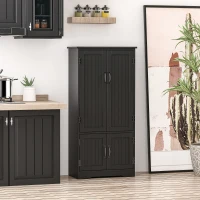 HOMCOM 48" 4-Door Storage Cabinet Multi-Storey Large Space Pantry with Adjustable Shelves Black(m-1)