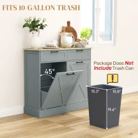 HOMCOM 10 Gallon Farmhouse Kitchen Cabinet with Hidden Trash Can and 2 Drawers, Tilt Out Trash Can Cabinet for Kitchen, Gray(m-5)
