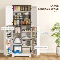 HOMCOM 64" Tall Kitchen Pantry Cabinet with Spice Racks and Adjustable Shelves, White(m-4)