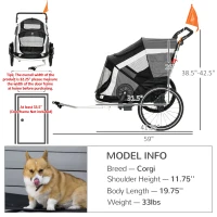 Aosom 2-in-1 Folding Pet Bike Trailer for Small Dogs, Road-Visibility Bicycle Stroller, Weather-Strong Bike Wagon Trailer Sidecar Attachment, Grey(m-3)