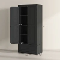 HOMCOM 69" Tall Farmhouse Kitchen Pantry Cabinet with 2 Doors, Drawer and Adjustable Shelves for Dining Room, Black(m-3)