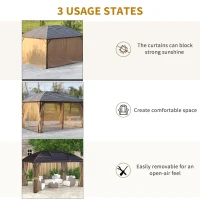 Outsunny 10' x 14' Hardtop Gazebo with Curtains, Netting, Pavilion with Steel Roof Ceiling Hook for Garden Patio, Brown(m-7)