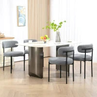 HOMCOM 4 Pieces Kitchen Chairs, Modern Dining Chairs w/ Berber Fleece Upholstery and Steel Legs for Living Room, Grey(m-1)