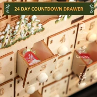 HOMCOM Wooden Christmas Advent Calendar with 24 Fillable Countdown Drawers and LED Lights, Battery Operated, Reusable(m-5)