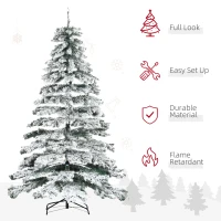 HOMCOM 7.5ft Artificial Snow Flocked Christmas Tree Xmas Tree Holiday Home Indoor Decoration for Party with Foldable Feet, Green(m-4)