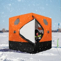 Outsunny 2-3 Person Insulated Ice Fishing Shelter, Pop up Ice Fishing Tent with Windows, Vents and Carry Bag, for Low-Temp -22℉(m-1)