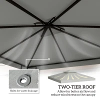 Outsunny 9.8' x 9.8' Square 2-Tier Gazebo Canopy Replacement Top Cover Outdoor Garden Sun Shade, Light Grey(m-4)
