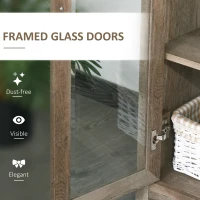 HOMCOM 71" Bookcase Storage Hutch Cabinet with Adjustable Shelves and Glass Doors for Home Office, Kitchen, Living Room, Natural Wood(m-6)