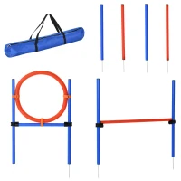 PawHut Dog Pet Agility Training Kit High Jump Weave Pole Ring Obedience Training Set Adjustable Equipment Portable(m-2)
