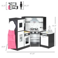 Qaba Play Kitchen Set for Kids w/ Apron and Chef Hat, Ice Maker Brown(m-3)