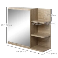 kleankin Medicine Cabinet with Mirror, Wall Mounted Bathroom Mirror Cabinet, Bathroom Wall Cabinet with 3 Open Shelves, Natural(m-3)