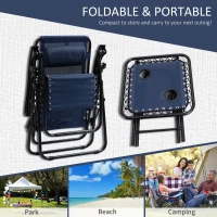 Outsunny Zero Gravity Chair Set of 2 Patio Chair with Side Table Cupholders and Pillows for Pool, Backyard, Lawn, Beach, Blue(m-6)