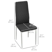 HOMCOM Kitchen Chairs Set of 4, Dining Chairs w/ Faux Leather Upholstery and Steel Legs for Living Room, Dining Room, Black(m-3)