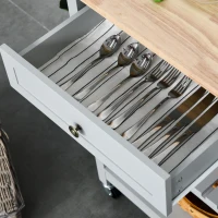 HOMCOM Rolling Kitchen Island with Storage, Kitchen Cart with Solid Wood Top, Glass Door Cabinet, Adjustable Shelf, Towel Rack, 2 Drawers for Dining Room, Gray(m-9)