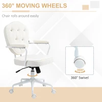 HOMCOM Cute Office Chair, Desk Chair with Button Tufted Teddy Bear Fleece, Swivel Computer Vanity Chair, Cream White(m-6)