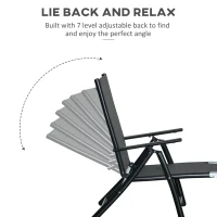 Outsunny Outdoor Set of 2 Lounge Chair, Folding Reclining Garden Sun Lounger with Metal Frame, Adjustable Backrest for Patio, Deck, and Poolside, Black(m-5)