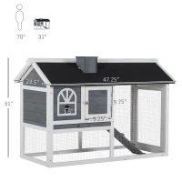 PawHut 47"L Rabbit Hutch Outdoor Bunny Cage with Waterproof Roof, Removable Tray, and Ramp, Grey & White(m-3)