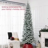 HOMCOM 9ft Pencil Christmas Tree, Flocked Tree with 1277 Branch Tips and Metal Base for Home, Indoor, Holiday(m-4)