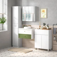 kleankin Tall Bathroom Cabinet, Narrow Bathroom Storage Cabinet with Doors, Drawer and Adjustable Shelves, High Gloss White(m-10)