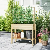 Outsunny Wooden Raised Garden Bed with Trellis, Outdoor Planter Box with Storage Shelf for Vegetables, Flowers, Herbs(m-9)