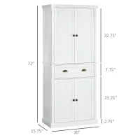 HOMCOM 72" Kitchen Cabinet, Kitchen Pantry Cabinet with 4 Doors, 2 Adjustable Shelves and Drawer, Distressed White(m-3)