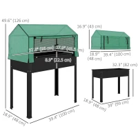 Outsunny Raised Garden Bed Planter with PE Greenhouse Cover, Elevated Garden Bed Box with Drainage Hole for Flowers, Black(m-3)