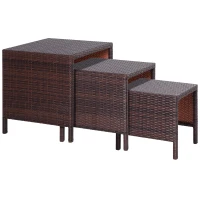 Outsunny Set of 3 Wicker Nesting Tables Patio Rattan Snack End Side Tables Hand Woven All Weather Garden Outdoor Home Furniture Brown(m-2)