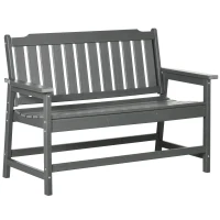 Outsunny Outdoor Bench, 2-Person Park Style Garden Bench with All-Weather HDPE, 704 lbs. Weight Capacity Porch Bench with Slatted Back & Armrests, Dark Gray(m-11)