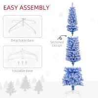 HOMCOM 7.5ft Flocked Christmas Tree, Pencil Christmas Tree with Realistic Branch Tips, Folding Metal Stand, Blue(m-6)