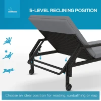 Outsunny Wicker Chaise Lounger with 5-Level Adjustable Backrest, Light Grey(m-4)