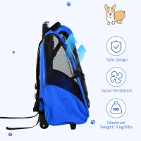 PawHut 2-IN-1 Pet Luggage Box Backpack Carrier Cats Dogs w/ Handle, Rolling Wheel Blue(m-7)