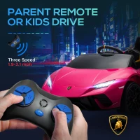 Qaba 12V Lamborghini Huracan Licensed Kids Electric Car with Parent Remote Control, Spring Suspension, Transport Wheel, Pink(m-6)