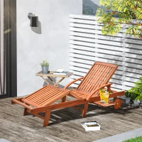 Outsunny Acacia Wood Folding Patio Sun Lounger with Wheels and Pull-Out Tray(m-2)