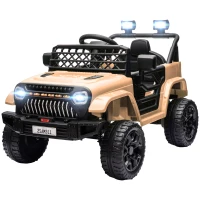 Qaba 12V Battery Powered Ride On Truck, Kids Electric Car with Spring Suspension, Remote, Horn, USB Music, Khaki(m-1)