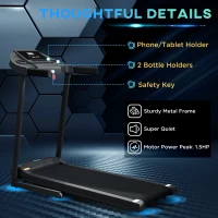 Soozier Folding Treadmill 1.5HP 7.45 MPH Max Speed Electric Motorised Running Jogging Walking Machine w/ 12 Preset Programs and LED Display for Home Gym Indoor Fitness Black(m-8)