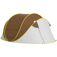 Outsunny Pop Up Tent with 2 Porch and Carry Bag, 3000mm Waterproof Camping Tent, for 2-3 People, Brown(m-2)