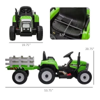 Aosom 12V Ride on Tractor with Trailer, 25W Dual Motors, Battery Powered Electric Tractor with Remote Control, Music Startup Sound and Horn, LED Lights, Green(m-3)
