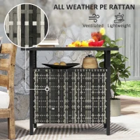 Outsunny Outdoor Pool Towel Storage Cabinet Organizer, Outdoor Bar Table with Shelf and Cabinet, Pool Towel Holder Pool Valet with Weather-Resistant PE Rattan and Steel Frame, Mixed-Gray(m-5)