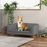 PawHut Raised Dog Sofa, Elevated Pet Sofa for Small Medium Dogs, Gray(m-10)