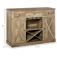 HOMCOM Farmhouse Sideboard Buffet Table Storage Cabinet with 3 Drawers, X-Shaped Wine Rack, Steamware Holder and Cabinets(m-3)