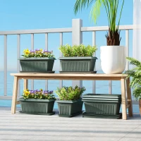 Outsunny 7 Pack 15.7" Plastic Flower Planters with Drainage Holes and Trays, Plant Pots for Indoor Outdoor Plants, Green(m-1)