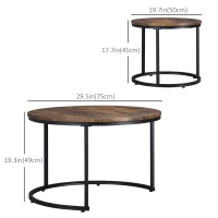 HOMCOM Nesting Tables, 29" Round Coffee Table Set of 2, Modern Side Tables for Living Room with Metal Base, Rustic Brown(m-3)