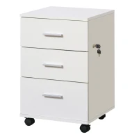 Vinsetto Mobile Filing Cabinet with Wheels, 3 Drawer File Cabinet with Lock and Keys for Home Office, White(m-11)