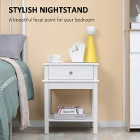 HOMCOM Modern Nightstand, Accent End Side Table with Drawer and Storage Shelf, Bedside Table for Bedroom, White(m-4)