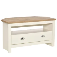 HOMCOM Corner TV Stand Up To 50", Entertainment Center TV Console Table with Drawers and Open Storage Compartment for Living Room, White(m-11)